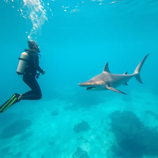 A person in scuba gear interacts with a nurse shark, capturing the thrill of underwater exploration and marine encounters.