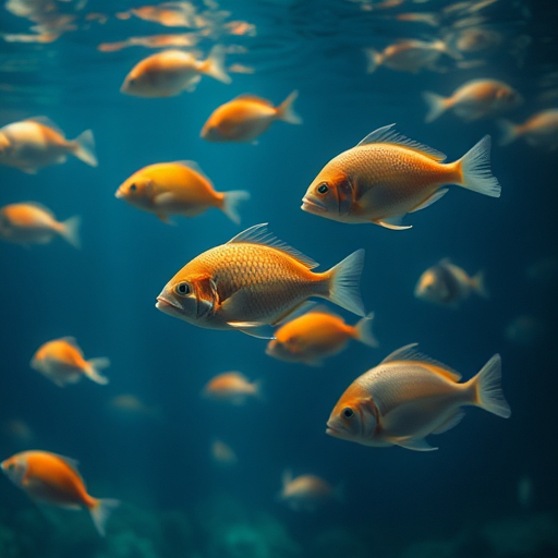 A lively group of orange fish gliding through the ocean, showcasing their beauty in a serene underwater environment.