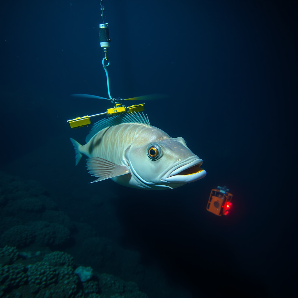 An ROV observing an angler fish in the dark depths, highlighting challenges of deep-sea research