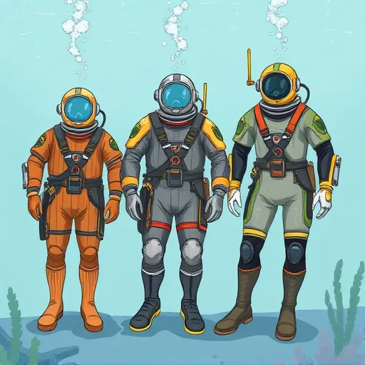 Illustration of atmospheric diving suits, highlighting design improvements and offering inspiration for future advancements.