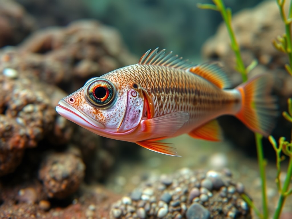 A bright Red Big Eye Fish with large eyes scans the reef, hunting smaller fish to safeguard the coral ecosystem.