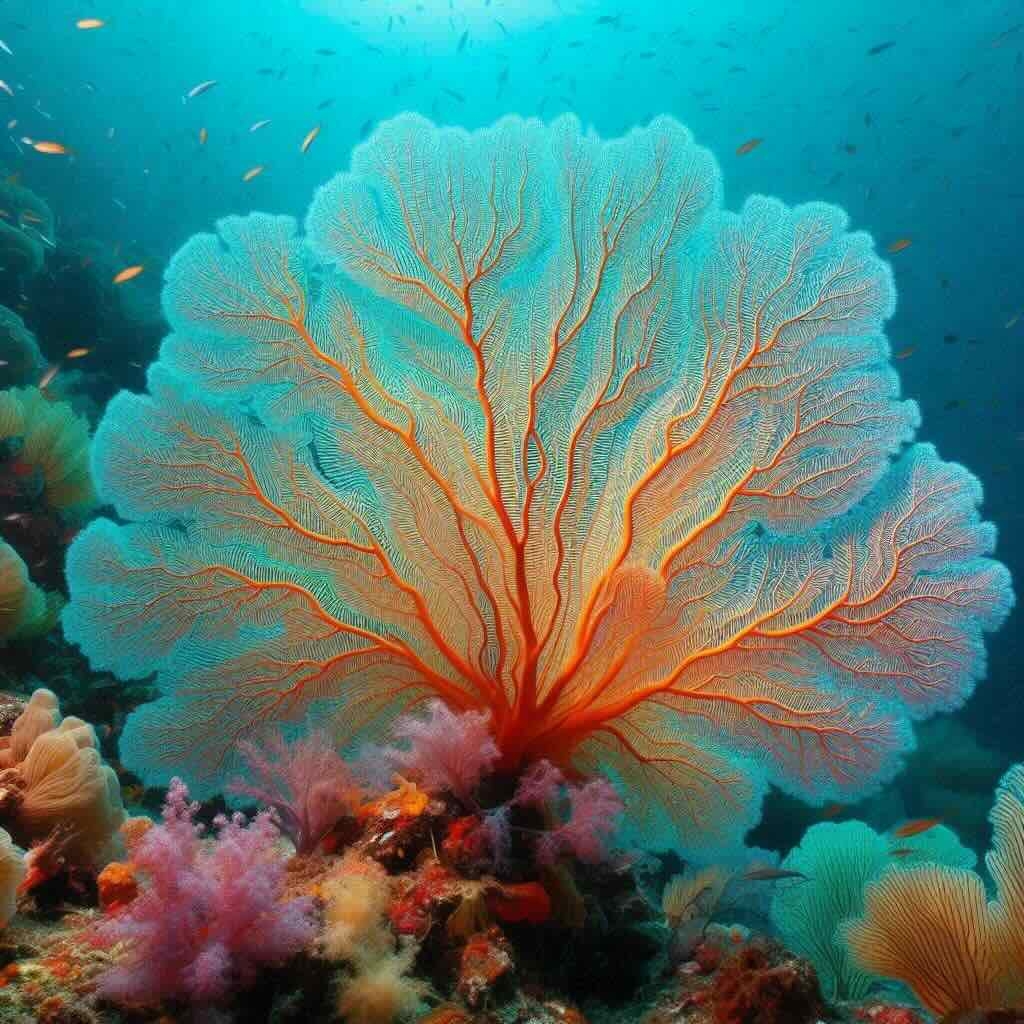 A colorful sea fan dances in the ocean currents, highlighting its unique shape and importance in marine ecosystems.