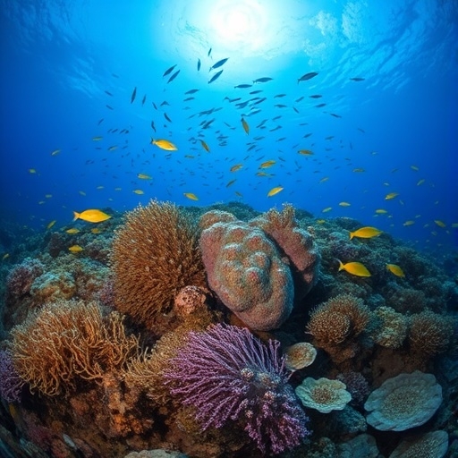 Beutiful underwater view in Raja Ampat, Indonesia, showcasing colorful coral and diverse fish swimming among the reefs.