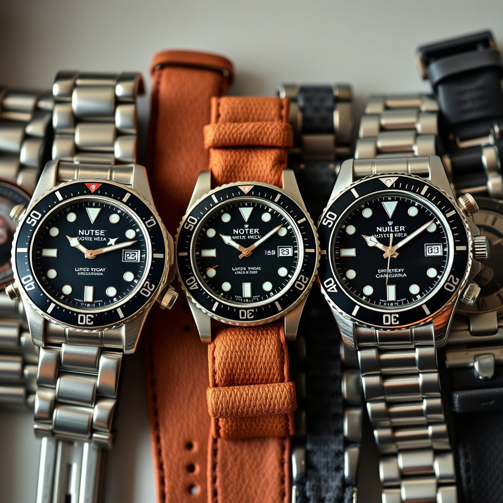 An array of vintage and modern dive watches illustrating design evolution