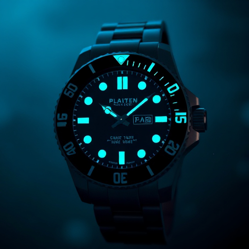 A stylish black dive watch with bright blue lights and luminescent markers, perfect for underwater adventures.